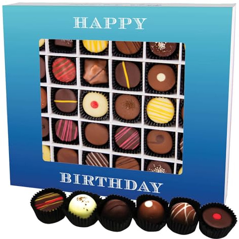 Hallingers Genuss Manufaktur Pralinen Geburtstagsgeschenk - ohne Alkohol, handmade aus Confiserie-Edelkakao in wertiger XXL-Geschenkbox Happy Birthday, Geschenke für Frauen Männer