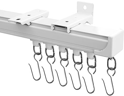 Hoeflife Tringle à rideau de plafond, tringle à rideau de séparation de pièce ou mur avec crochets roulants, rail de rideau de douche parfait pour l'intimité dans les pièces ouvertes (0,9 à 1,8 m,
