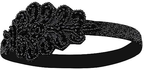 1 Stück Vintage 1920Er Jahre Stirnband Für Frauen Strass-Stirnband Stilvolles Accessoire Für Den Valentinstag Elastisches Stirnband Für Mädchen (Schwarz)