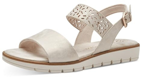 MARCO TOZZI Damen Sandalen mit Keilabsatz mit Verstellbarem Riemen Vegan, Gold (Dune Metallic), 41 EU