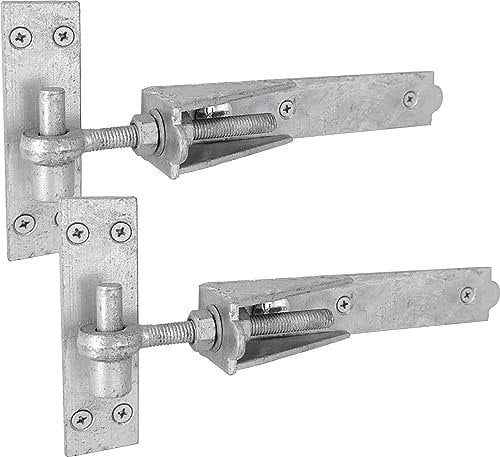 IRONTITE® Cerniere regolabili per cancelli in legno, resistenti, 250 mm, gancio e fascia per cancelli in legno, cerniere zincate a gancio e fascia con fissaggi inclusi. (zincate)