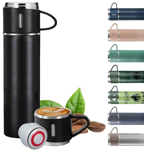 EACHPT Termosflaschen Edelstahl |500ML|Thermoskanne Vakuum Doppelwand Isolierung|Auslaufsicher|BPA-Frei|mit Tasse und Griff|stundenlange Isolation von Warm- und Kaltgetränken|Thermoskanne Kaffee Tee