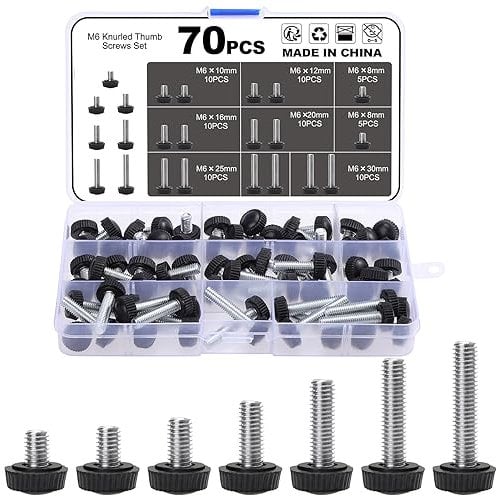 Set di 70 viti a testa zigrinata M6 con filettatura in carbonio, manopole di montaggio, manopole per maniglia, viti di bloccaggio rotonde, clip per tubi per tipi di supporto e macchina (C)