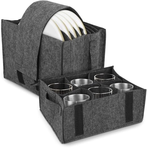 Weigudoc 2pcs Porte-Assiettes et Porte Gobelet en Feutre, Boîte Rangement de Vaisselle avec Compartiments, Gadgets de Cuisine Rangement Accessoires pour Tiroir Camping