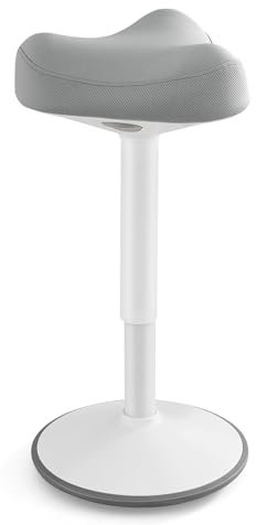 SONGMICS Tabouret Dynamique, Tabouret Assis-Debout, Siège Bascule à 360°, Hauteur Réglable 58-83 cm, Large Socle, avec Patin Antidérapant, Style Moderne, Gris OSC008G01