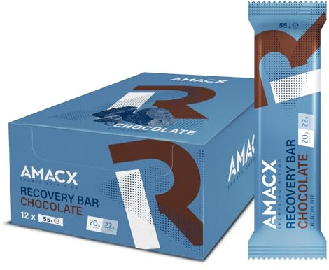 AMACX Recovery Bar – Postworkout Snack Whey Protein Riegel – 12er Pack – Eiweißriegel mit 20g Protein – Crunchy Protein Bar mit Schokoüberzug – Muskelregeneration Proteinriegel – Schokolade