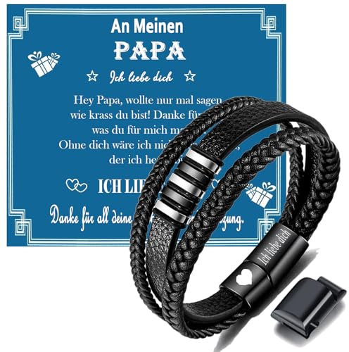 Gkmamrg Vatertagsgeschenk Papa Geschenk Vater - Geschenke für Papa - Gravur “Ich liebe dich” Leder Armband Geschenk für Papa Vater