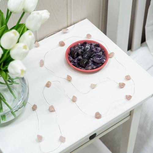 ValueLights | Battery Operated Natural Crystal String Lights Raw Stone Healing Light | Indoor, Home Décor & Improvement Essential | Rose Quartz