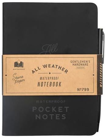 Gentlemen's Hardware Wasserfestes Notizbuch, 104 Seiten, Taschennotizen aus Steinpapier, mit Kugelschreiber, 12,7 x 16,51 cm, Schwarz
