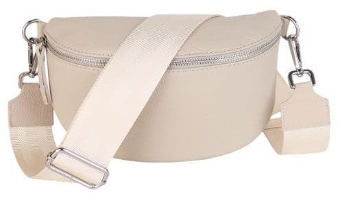 MIRROSI® Bauchtasche Damen, Echtleder, Made in Italy, Umhängetasche, Brusttasche, Crossbody Bag (1 Tasche & 2 Gurte) (Beige (Einfarbig), Große Tasche (28x18x9cm))