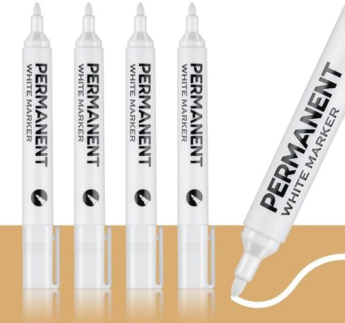 newatty 4 Marqueurs Blancs, 2mm Stylos Peinture Blanc Feutre Acrylique Permanent Séchage Rapide Stylos Acryliques Imperméables Opacité Élevée pour pierre Bois Verre Céramique Toile Pneus Textiles