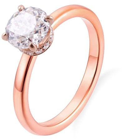 Skcess 9 Karat Roségold Damenringe Weiß Moissanit Runden, Damen Ring Solitär 4 Zinken Ringe Frauen Größe 60 (19.1)