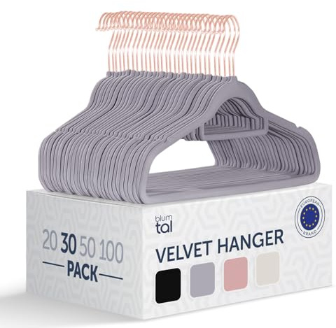 Blumtal Kleiderbügel 30 Stück ohne Clips - Kleiderbügel Samt 360° drehbar und belastbar - Ultra platzsparend und rutschfest - Hangers - Samtbügel Rosegold/Grau