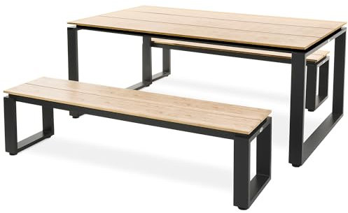 di volio Gartenmöbel Trento, Gartenmöbel-Set - geräumiger Esstisch & 2 Gartenbänke, aus witterungsbeständigen Materialien, für Garten & Terrasse