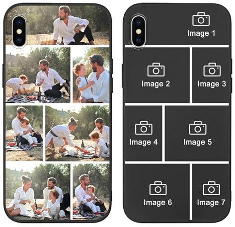Yoedge Personalised Phone Case for iPhone XS Max 6.5 inch, Custom Photo Design Flexible Soft Silicone Customized Rubber Shockproof Cover, Personalize with 7 Image Collage for Girls Women, Black