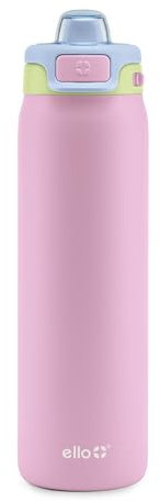 Ello Pop & Fill 22oz Stainless Steel Water Bottle with Quick Fill Technology, Double Walled and Vacuum Insulated Metal, Leak Proof Locking Lid, Sip and Chug, Reusable, BPA Free, Rosy Skyline