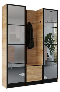 KIER FURNITURE Garderobenschrank Eden 159,6 cm - Modern Flurgarderobe - Flurschrank mit Schuhschrank - Flurgarderoben Set - Garderobe mit Sitzbank Craft Eiche 159,6 x 205 x 39 cm