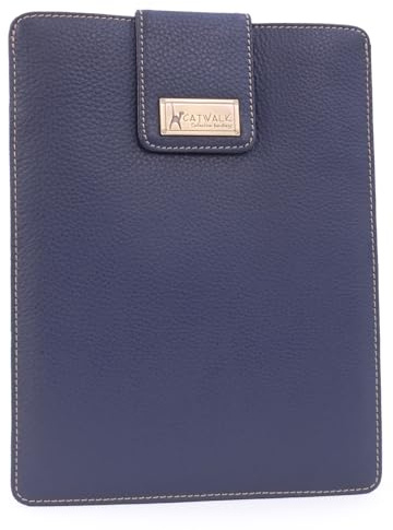 Catwalk Collection Handbags 11 inch Tablet Sleeve Paige Small Blue Small | Women's Genuine Leather Tablet Cover, Padded 11 inch Carrying Case, Gift Boxed, Hook and Loop Flap Closure, Fits A5 Notebooks