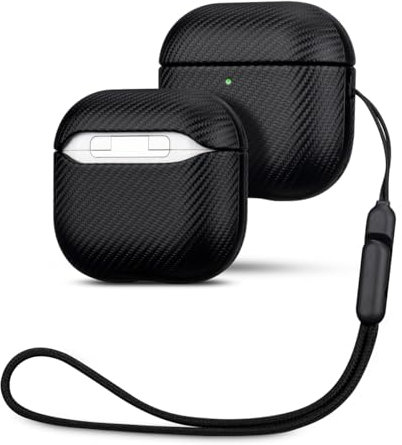 Haobobro für AirPods 4 Hülle Case/AirPods 4 mit Aktive Geräuschunterdrückung Hülle - [Karbonfaser Textur] PU Leder Schutzhülle mit Tragebandschlaufe - für AirPods 4. Generation Hülle - Schwarz