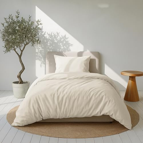 Dreamzie Bettwäsche Set 135x200 Mako Satin - Beige - 1 Bettbezug 135x200 cm mit 1 Kissenbezug 80x80 cm - Oeko-Tex Zertifiziert - Bettwäsche 135x200 Baumwolle 2teilig