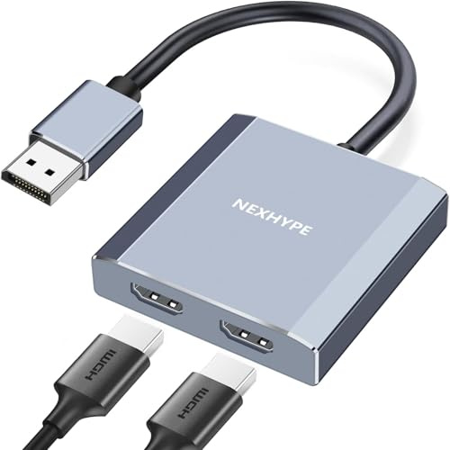NCGGY Displayport zu Dual HDMI Adapter 1 in 2 Out Dual 4K60Hz Extend/Copy DP 1.2 zu 2 HDMI Splitter für Zwei Monitore Support SST/MST Modus(MacOS Unterstützt Nur Den SST-Modus)