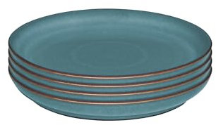 Denby - Azure Coupe Small Plate Set of 4 - Dishwasher & Microwave Safe Ceramic Crockery - Versatile Powder Blue Glaze Effect Stoneware Side Plates - Chip & Crack Resistant - L17xW17xH2.5cm
