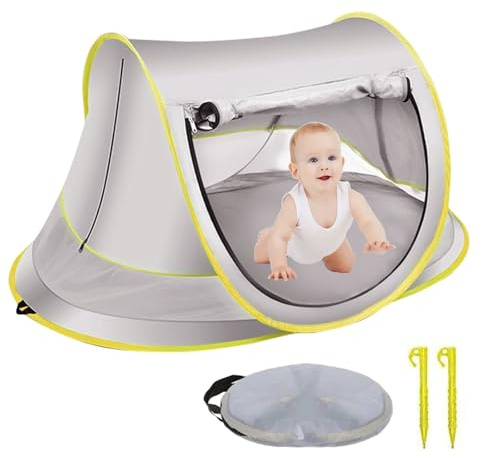 Strandzelt Pop Up, UV-Schutz UPF 50+ Strandmuschel Pop-up Sonnenschirm Sun Shade Shelter für Kleinkind Einfacher Aufbau Strandschirm für Strand, Reisen, Wandern, Camping, Angeln (Grau-L)