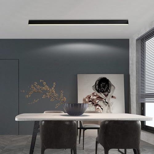 LED Lang Deckenleuchten Moderne Minimalistisch Linear Deckenlampen Aluminium Eisen Interieur Dekorativ Deckenbeleuchtung Rechteckige Design für Büro Wohnzimmer Küche (150cm,Schwarz Weißes Licht)