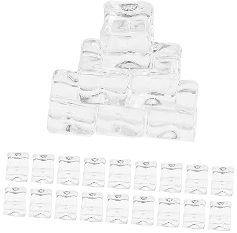 50 Künstliche Eiswürfel aus Kunststoff, Wiederverwendbar, Transparent | Kunstharz Optik, Unregelmäßige Form, Fein Verarbeitet, für Tortenshops und Speisenvitrinen