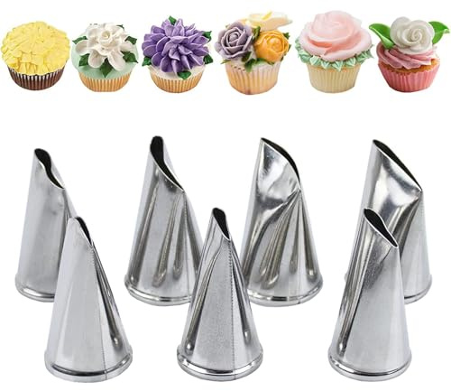 Jeu de 7 Douilles à Pâtisserie Professionnelles, Buse à Fleurs, Buse à Glaçage Outils pour la Décoration Gâteaux et Cupcakes, Compatible avec Poche à Douille Patisserie (7PCS Douilles)