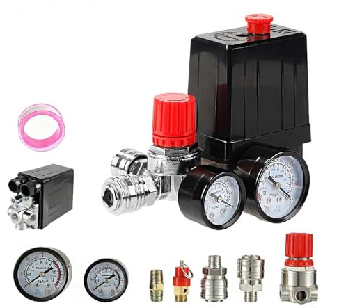 cddcwz pressostato compressore aria,con Regolatore di Pressione 220V | regolatore pressione compressore,Manometro, Valvola di Sicurezza, Raccordi Rapidi G1/4, 90-120 PSI, Controllo Manuale ON/OFF