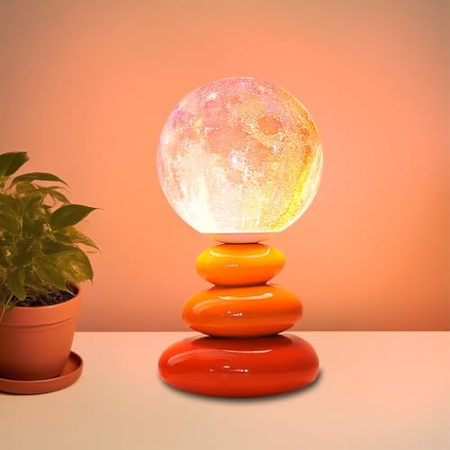 JOJOM Tischleuchte keramik Planeten Nachttischlampe Creme Wind table lamp mit 3 Lichtfarben einstellbaren für Wohnzimmer Schlafzimmer Desktop Kinderzimmer(A1)