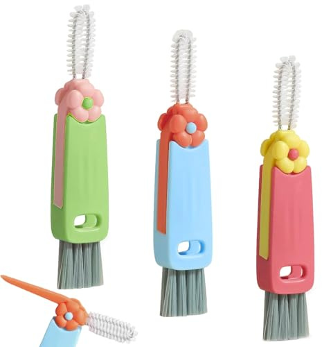 3 In 1 Cup Lid Gap Cleaning Brush Set of 3pcs Small Water Bottle Brushes Portable Multifunctional Flask Cap Crevice Washing Brush for Home Kitchen Travel Washing Tool