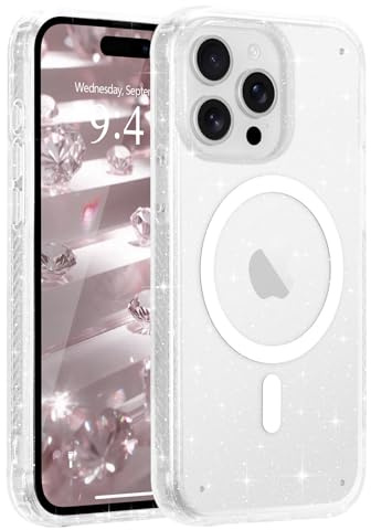 Micoden for iPhone 15 Pro Max Clear Case Glitter Compatible with Magsafe | Magnetic Non-Yellowing,Bling Sparkly Phone Case,Soft TPU Full Camera Protection Shockproof Cover for Women Girls-Clear