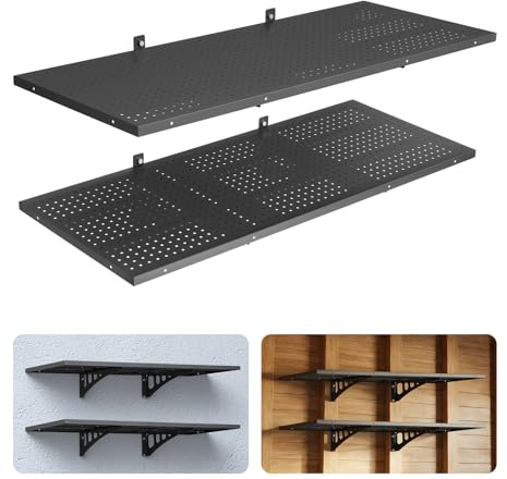 VEVOR 2-Tier Heavy Duty Wall Garage Shelving, 1.64 x 4 ft Steel Wall Mounted Shelving Unit, 19.68 x 48 Inch Per Shelf Floating Storage Metal Rack for Garage with 560 lbs Total Weight Capacity, Black