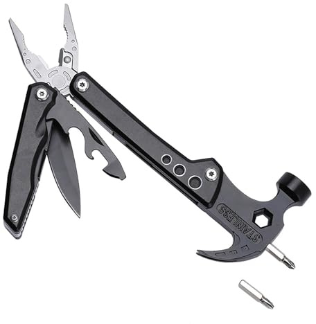 kaiop Outdoor Hammer - Robuster Klappbarer Hammer Aus Edelstahl,Handgehaltener aus Edelstahl mit Zange | Für Auto Möbel Camping Wanderung Und Abenteuer