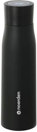 NOERDEN Liz+ Botella de Agua Inteligente UV de 500 ml con Purificación UV-C, Recordatorios de Hidratación, Indicador de Temperatura, Color Negro