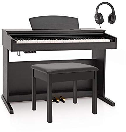 DP-10X Digital Piano by Gear4music & Piano Stool Pack, Matte Black | 88 Hammer-Action Keys for Expressive Playing, USB Recording, Metronome and Learn Mode, Stool with Storage and Headphones