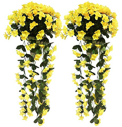 Souarts 2/4 Stück Kunstpflanze Kunstblumen Hängend Wie Echt, Blumenranken Künstliche Blumen für Draußen Drinnen Terassendeko Balkon Dekoration Wanddekoration für Haus Garten Hochzeit Büro