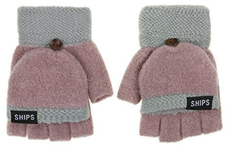 YSXY Damen Fingerlose Handschuhe Thermohandschuhe Fäustlinge mit Knopf Klappe für Frauen und Mädchen Winter Warm Strickhandschuhe Winterhandschuhe, Lila, Einheitsgröße