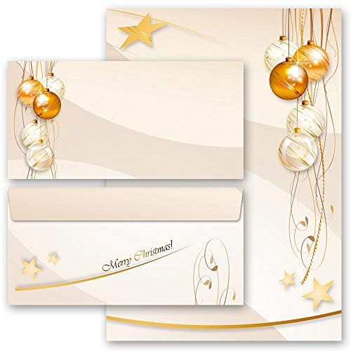 Briefpapier Set, 20 tlg. Weihnachten, FROHE FESTTAGE 10 Blatt Briefpapier + 10 passende Briefumschläge DIN LANG ohne Fenster | Paper-Media