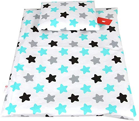 BABYLUX 2 tlg. Set Bezug für Kinderwagen Stubenwagen oder Wiege Garnitur Bettwäsche Kissen Decke 60 x 78 cm (98. Sterne)