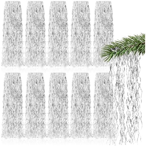 com-four® 10x Lametta - silberfarbene Lametta Girlande für Weihnachten - Christbaumschmuck für den Tannenbaum -Vorhang mit welligen Fäden