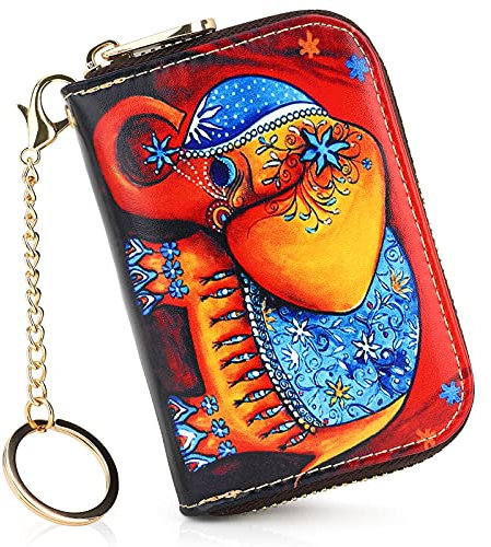 APHISON SFQ Kreditkartenetui f眉r Damen, RFID-blockierend, niedliches Cartoon-Design, kleine b枚rse f眉r M盲dchen/Kinder, 10 Kartenf盲cher, Geschenkbox, 002 Red Elephant, S,