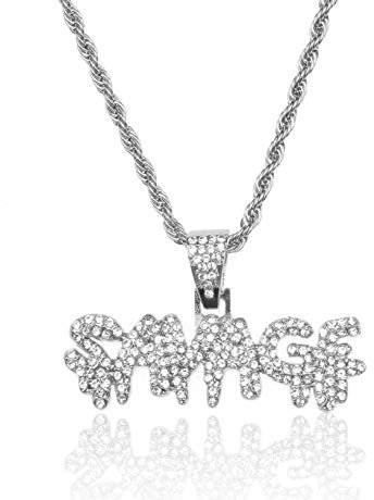 Halukakah Goldkette Herren Iced Out,Platin überzogen Weißgold Savage Brief Anhänger Halskette,Volle Cz Labordiamants Zinken-Set,mit Seilkette 60cm,KOSTENLOSE Geschenkbox