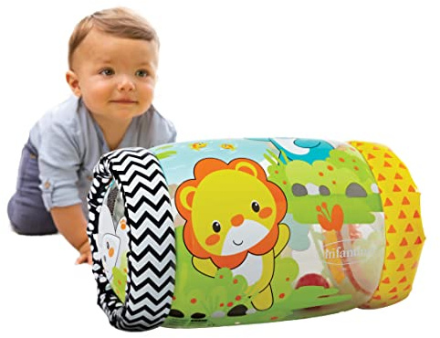 Infantino Jungle Peek & Roll - Encourages Crawling, Inflatable Activity Toy with Bouncing Balls Inside, Fun & Friendly Animal Characters, Helps Gross Motor Skill Development, for Babies 6M+