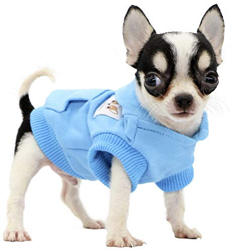 LOPHIPETS Hunde-Kapuzenpullover aus Baumwolle, für kleine Hunde, Chihuahua, Welpen, Kleidung, kaltes Wetter, Cambridge Blau/XXS