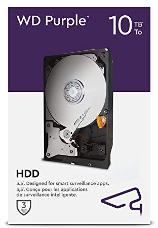 WD Purple - Disco rigido interno 10 TB Videosorveglianza 3.5, Allframe AI - 360 TB/anno, cache 256 MB, Classe 7.200 RPM