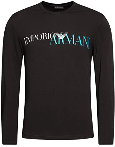 Emporio Armani Herren T-Shirt 111907 0A516, Langarm, Rundhals (Schwarz/Blaues Logo, S)