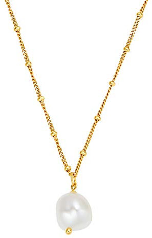 NOELANI Kette mit Anhänger 925 Sterling Silber Damen Halsschmuck, mit Süßwasserzuchtperle, 40+5 cm, Gold, Kommt in Schmuck Geschenk Box, 2030114